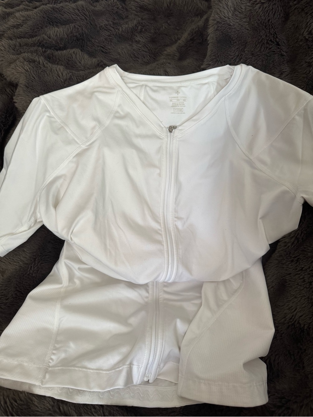 Women’s White Short Sleeve Zip-Front Active Tee